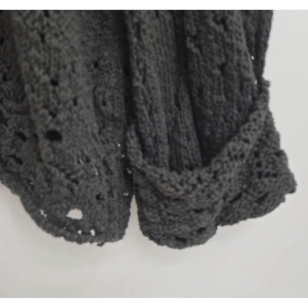 Free People Sweater Size Small Traveling Slate Gray Cotton Open Knit Crochet - Picture 6 of 15